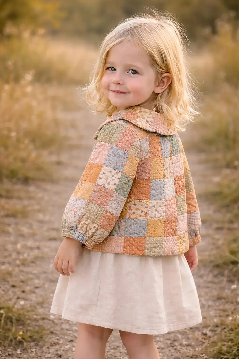 Girls Quilted Jacket Sewing Pattern, Peter Pan Collar Coat 3