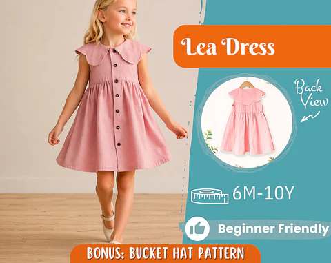 Girls Button Front Sleeveless Peter Pan Collar Dress Sewing Pattern