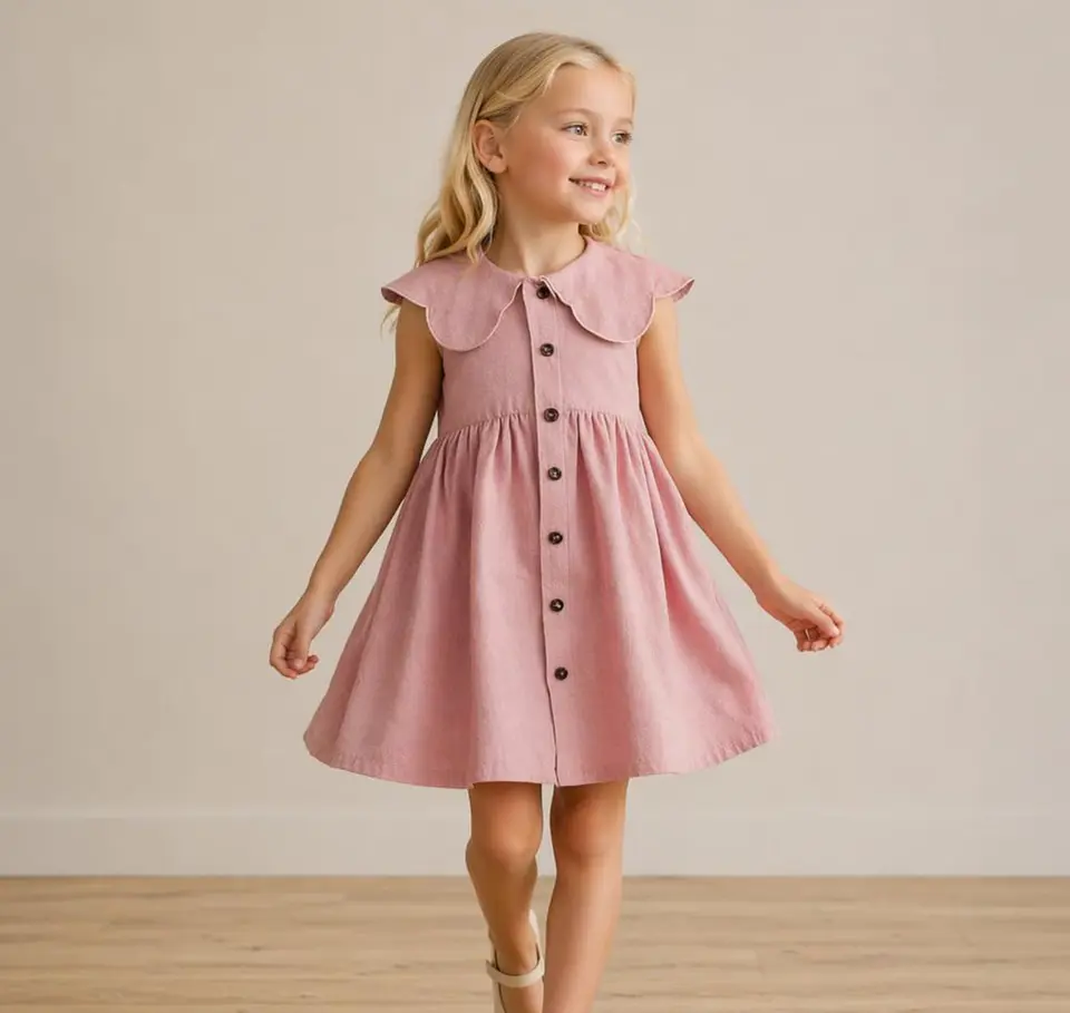 Girls Button Front Sleeveless Peter Pan Collar Dress Sewing Pattern 2