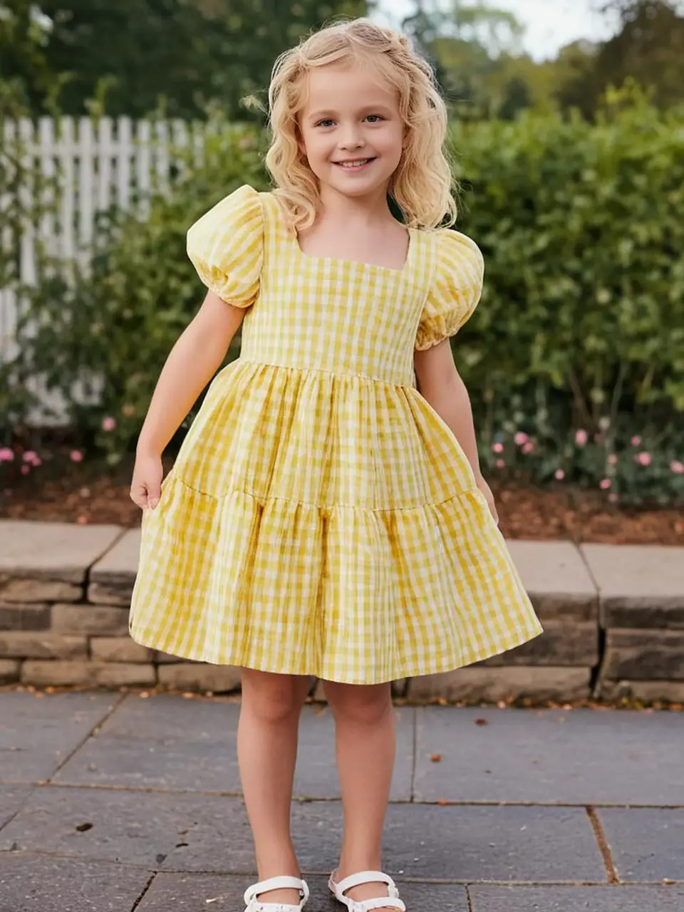 Square Neck Dress Girls Puff Sleeve Tiered Dress Sewing Pattern 2
