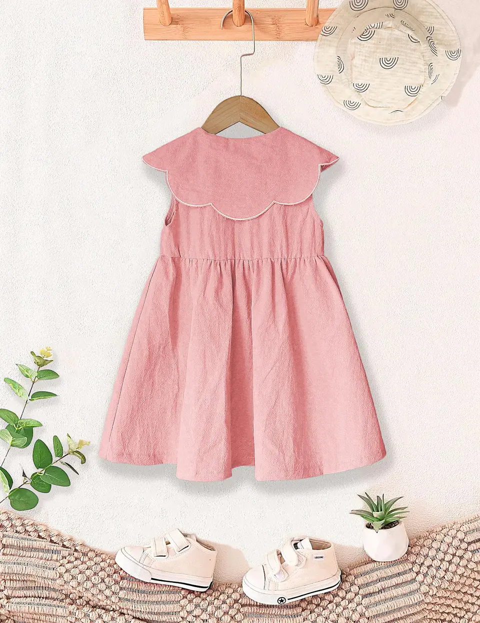 Girls Button Front Sleeveless Peter Pan Collar Dress Sewing Pattern 4