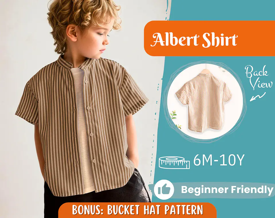 Short Sleeve Button-Up Shirt Mandarin Collar Sewing Pattern 1