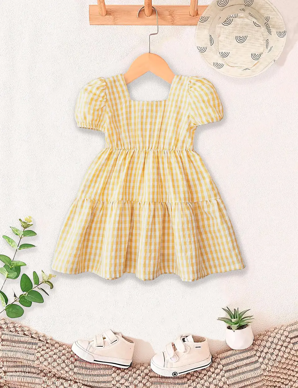 Square Neck Dress Girls Puff Sleeve Tiered Dress Sewing Pattern 3