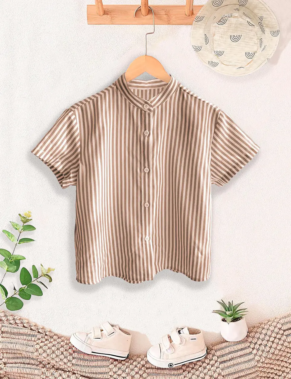 Short Sleeve Button-Up Shirt Mandarin Collar Sewing Pattern 3