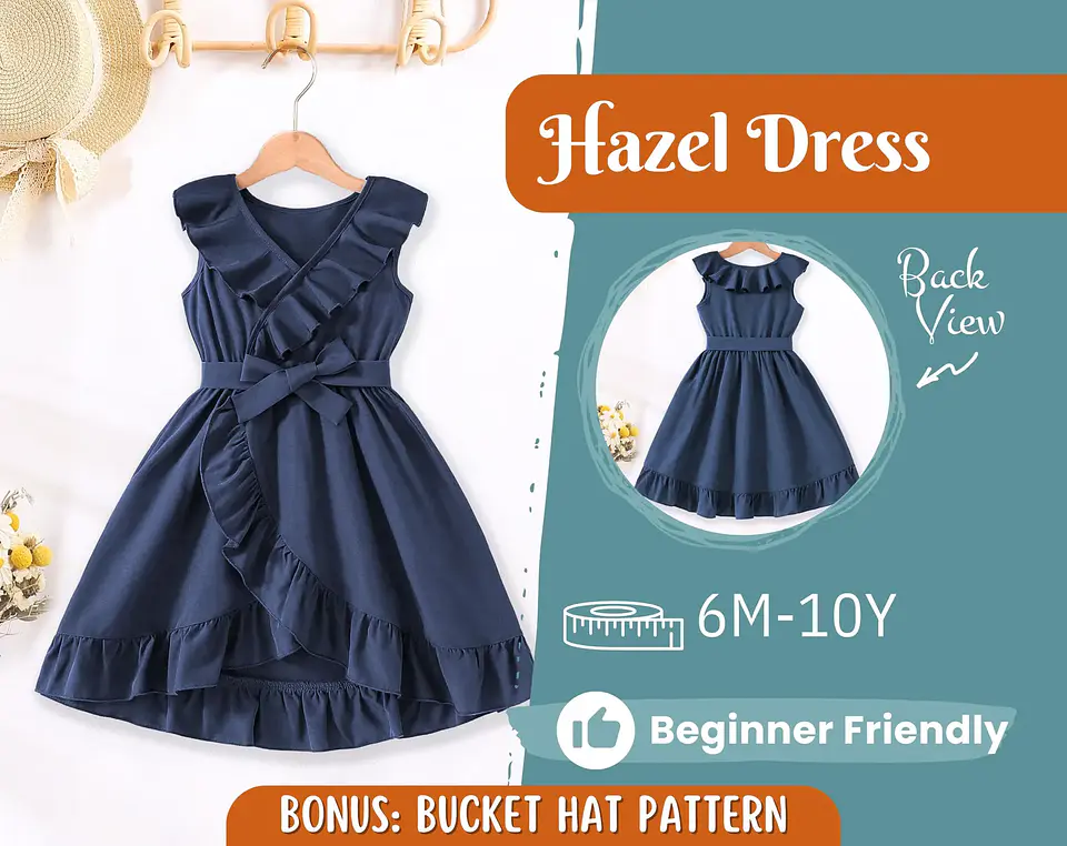 Girls Dress with Ruffle Trim along the Neckline and Skirt Sewing Pattern 1