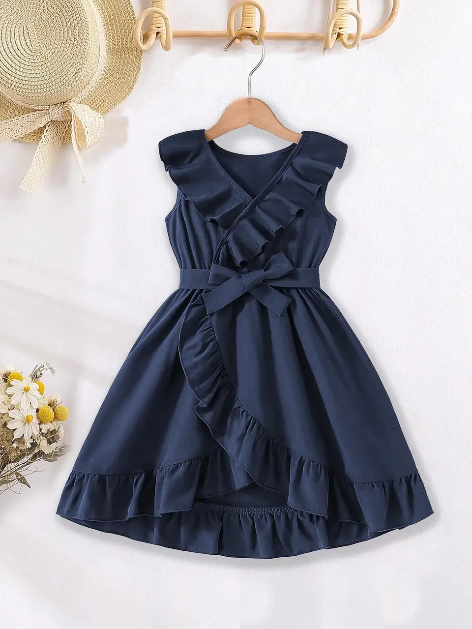 Girls Dress with Ruffle Trim along the Neckline and Skirt Sewing Pattern 2