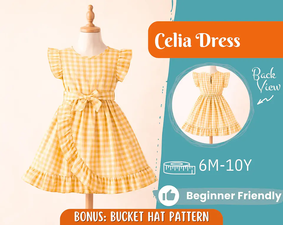 Girls Ruffle Wrap classic round neckline Dress Sewing Pattern 1