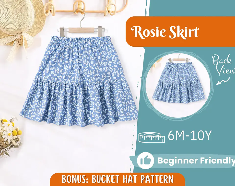 Elastic Waistband and a Gathered Flounce hem Skirt Sewing Pattern 1