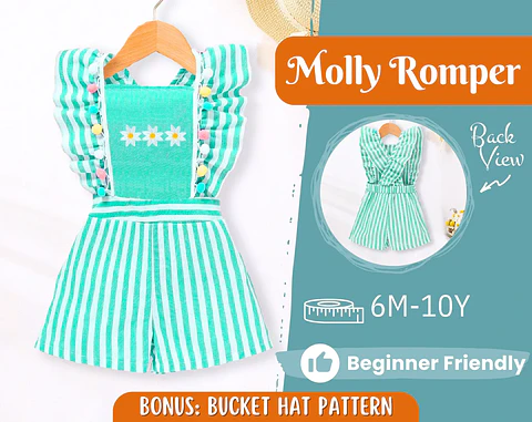 Girls' Flutter Sleeve Short Romper Sewing Pattern