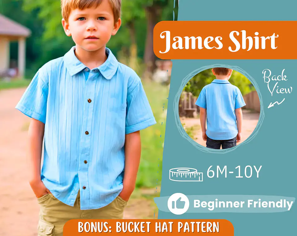 Boys Short Sleeve Button-Up Shirt Sewing Pattern 4