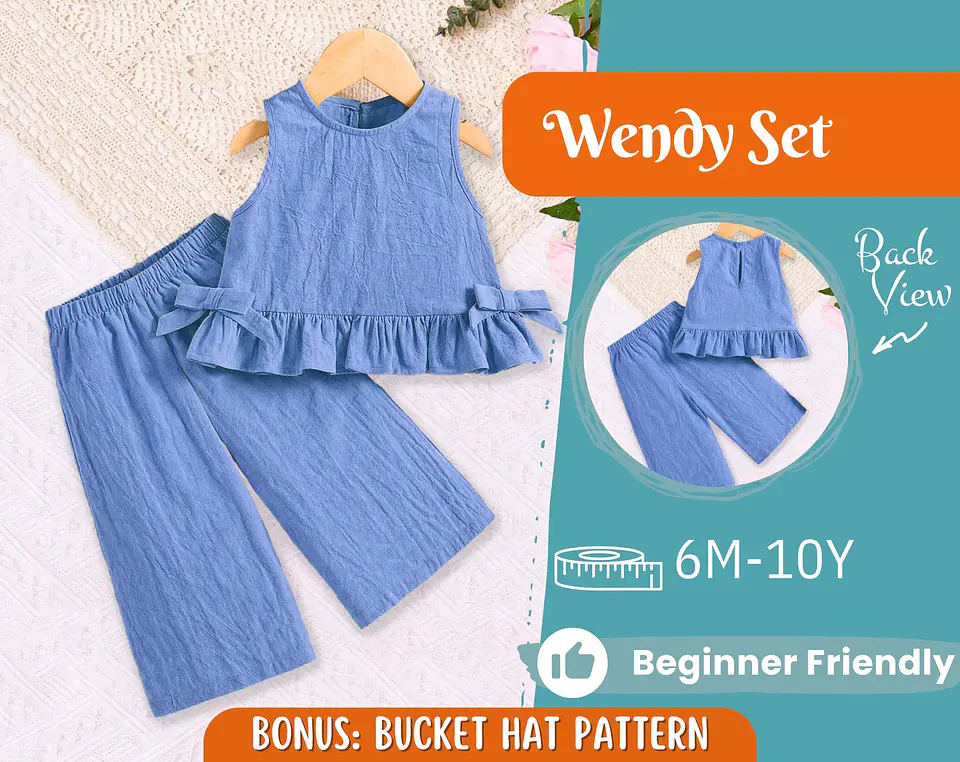 Girls Peplum Top and Wide Leg Pants Set Sewing Pattern 1