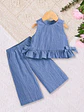 Girls Peplum Top and Wide Leg Pants Set Sewing Pattern - thumbnail 2
