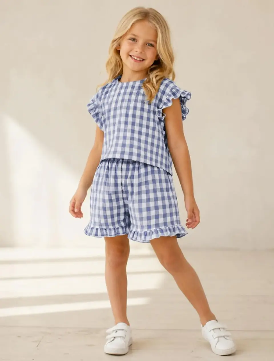 Girls Flutter Sleeve Top and Ruffle Shorts Set Sewing Pattern 3
