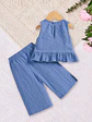 Girls Peplum Top and Wide Leg Pants Set Sewing Pattern - thumbnail 3
