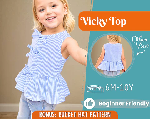 Girls Bow Front Peplum Top Sewing Pattern