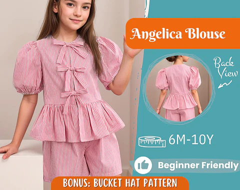 Girls Bow Front Peplum Top Sewing Pattern
