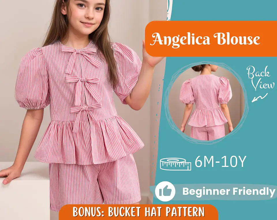 Girls Bow Front Peplum Top Sewing Pattern 1