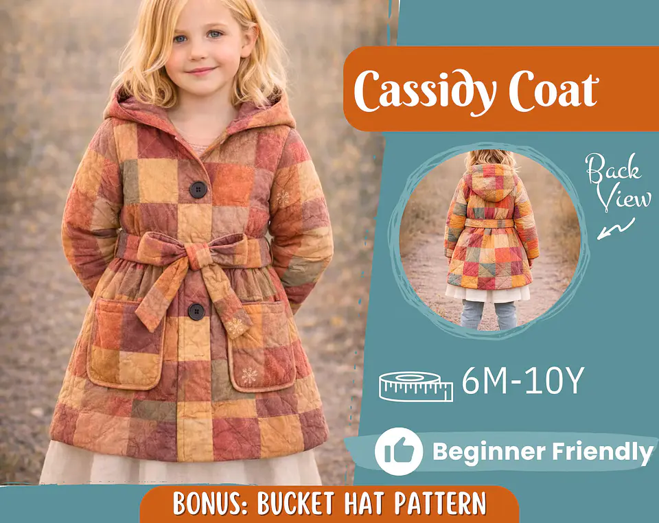 Girls Hooded Quilted Coat Sewing Pattern 1