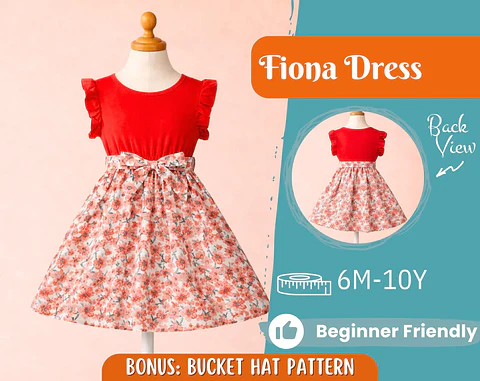 Girls  Ruffle Sleeve  Dress Sewing Pattern PDF