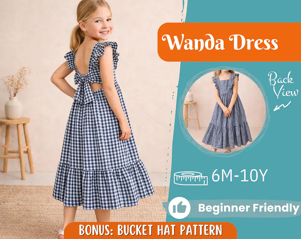 Girls Open Back Ruffle Dress Sewing Pattern 1