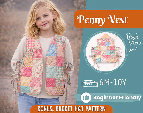 Girls Patchwork Quilted Vest Sewing Pattern