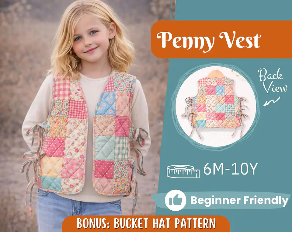 Girls Patchwork Quilted Vest Sewing Pattern 1