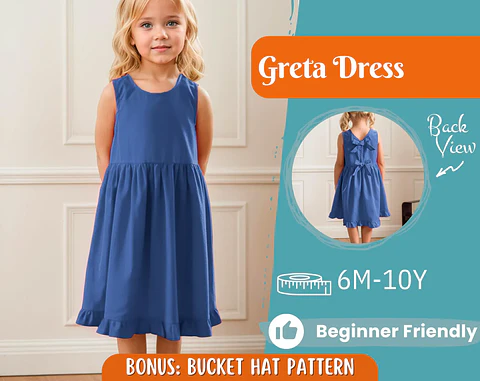 Girls Sleeveless Ruffle Hem Dress Sewing Pattern