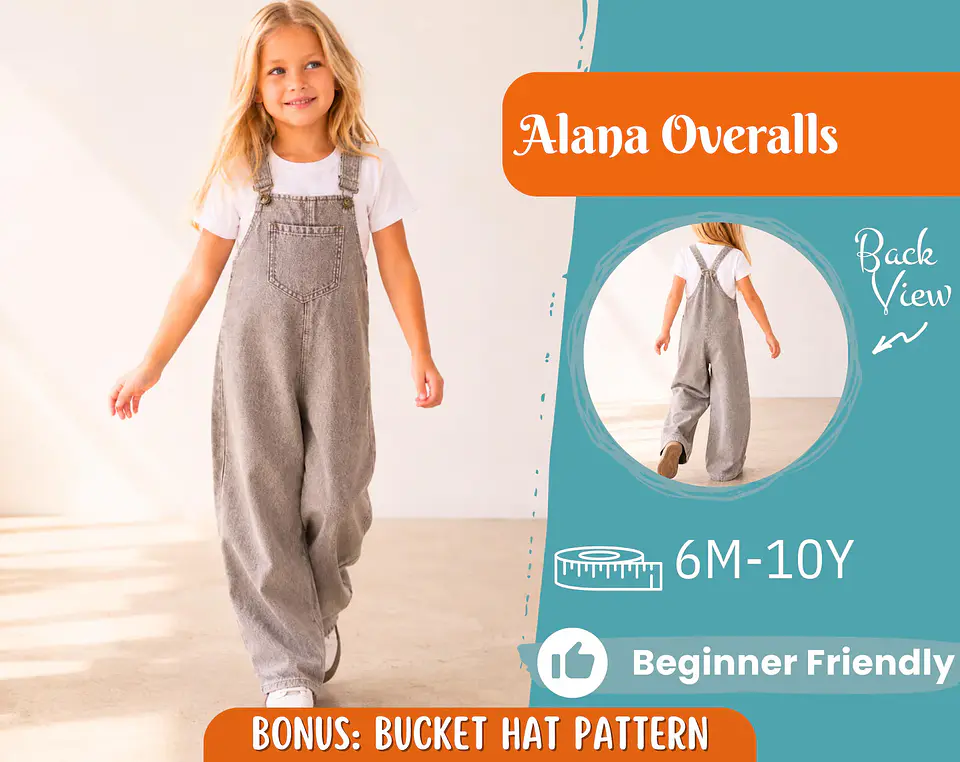 Girls Overall Jumpsuit Sewing Pattern PDF 1