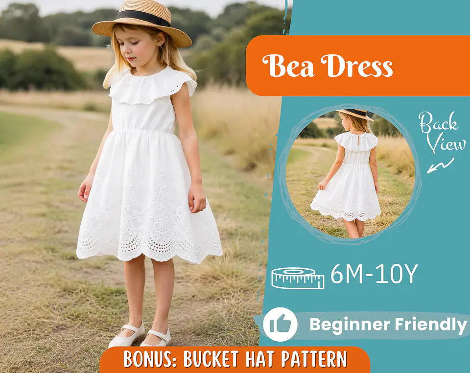 Girls Eyelet Collar Dress Sewing Pattern 1