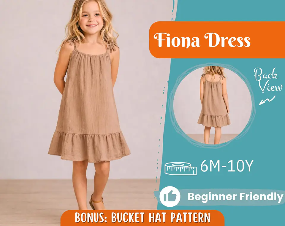 Girls Tie Shoulder Ruffle Dress Sewing Pattern 1