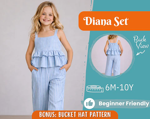 Girls Ruffle Top and Wide Leg Pants Sewing Pattern