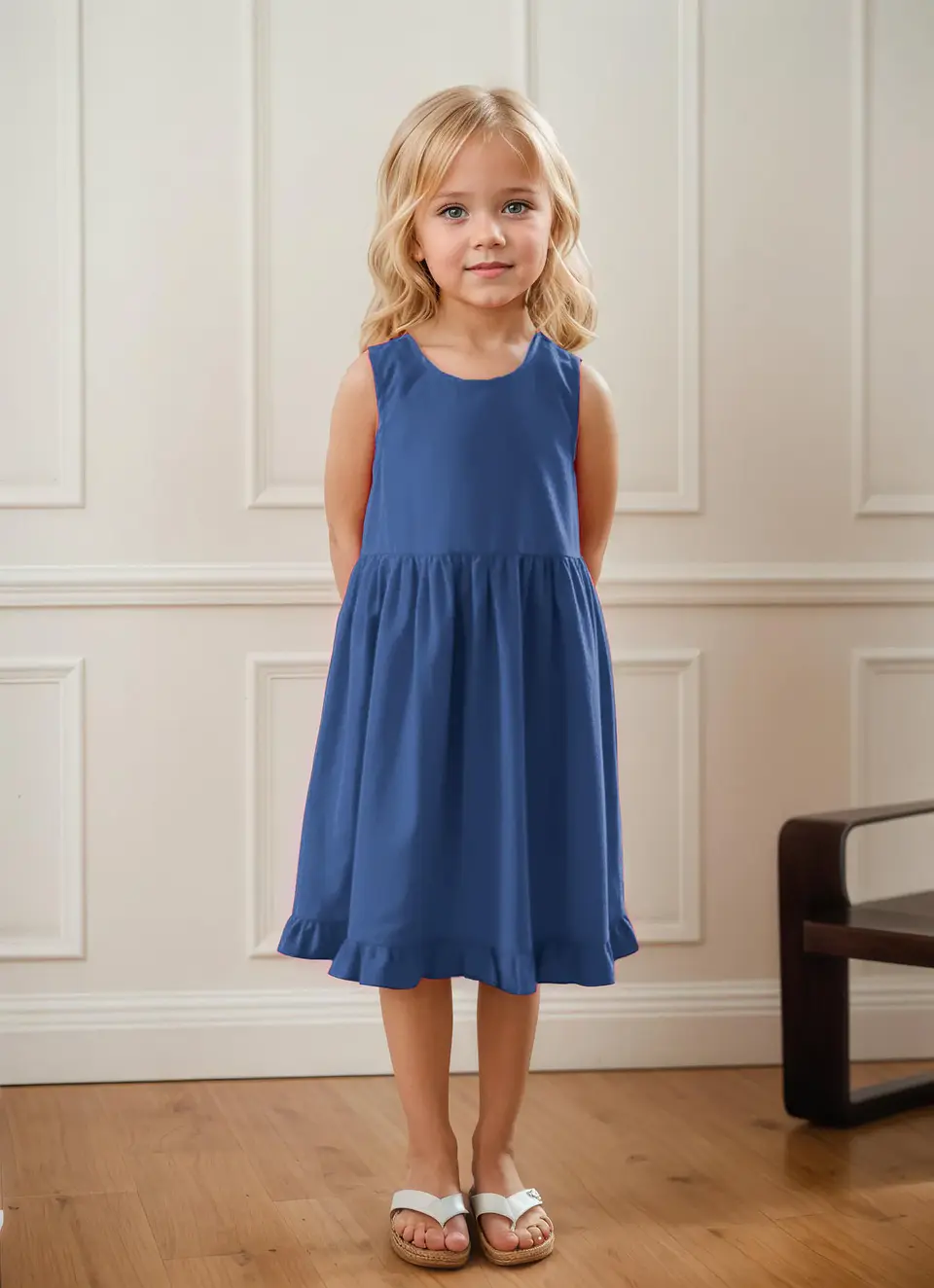 Girls Sleeveless Ruffle Hem Dress Sewing Pattern 5