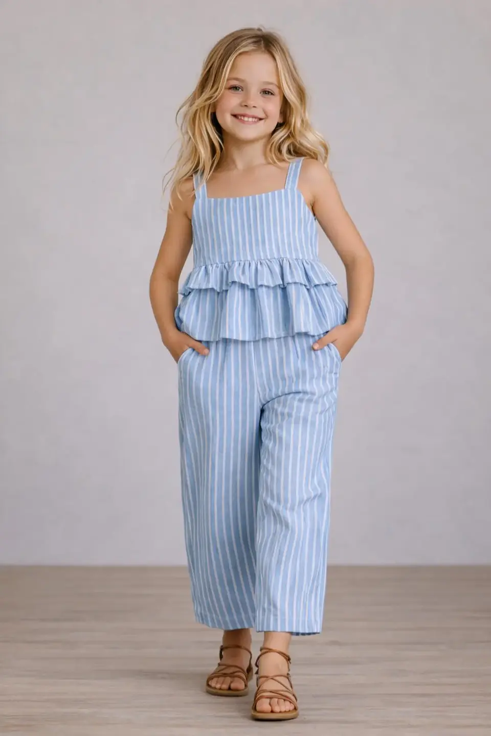 Girls Ruffle Top and Wide Leg Pants Sewing Pattern 2