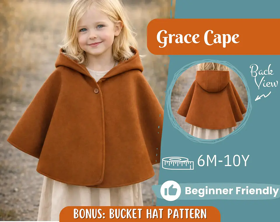Girls Hooded Cape Sewing Pattern 1