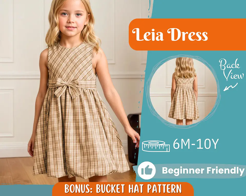 Girls Empire Waist Bow Dress Sewing Pattern 1