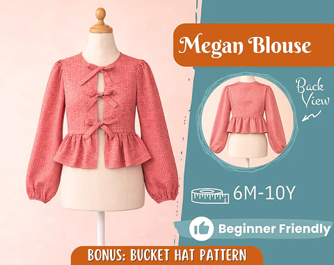 Girls Bow Front Peplum Top Sewing Pattern
