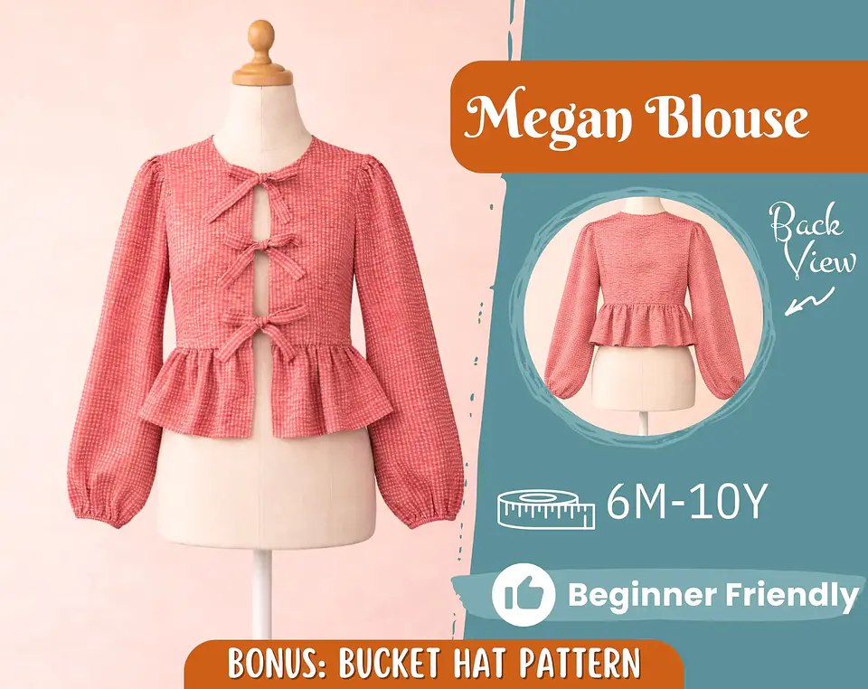 Girls Bow Front Peplum Top Sewing Pattern 1