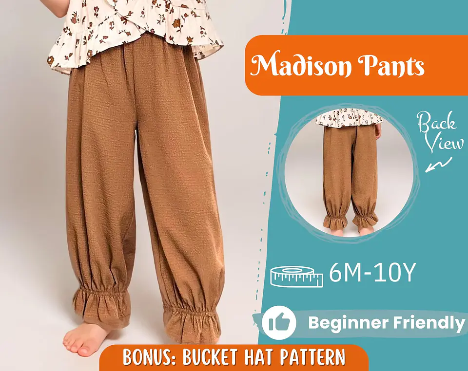 Kids Gathered Cuff Pants Sewing Pattern 1