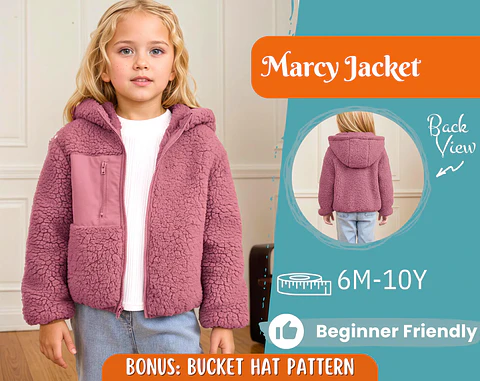 Kids Jacket Sewing Pattern PDF,  Hooded Zip-Up Coat