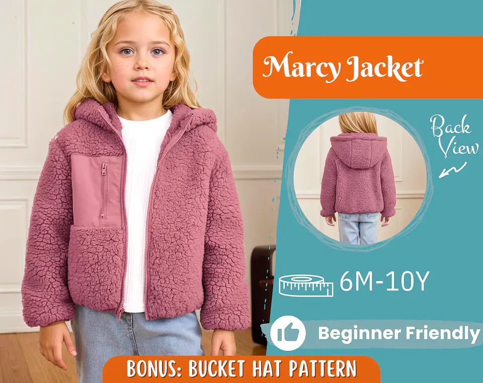 Kids Jacket Sewing Pattern PDF,  Hooded Zip-Up Coat 1