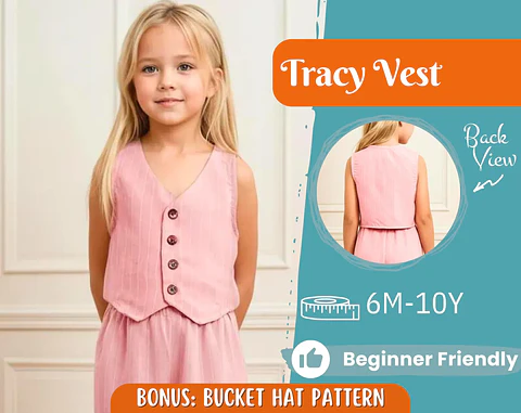 Girls Button Front Vest Sewing Pattern