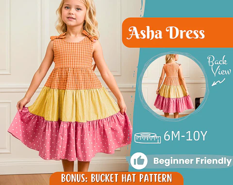Girls Tiered Patchwork Dress Sewing Pattern