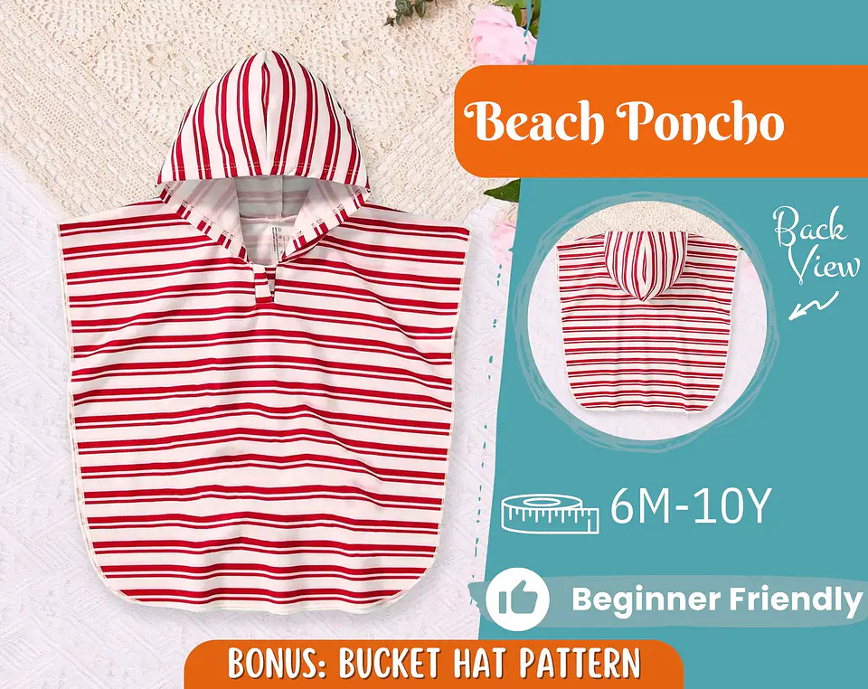 Kids Beach Hooded Poncho Sewing Pattern PDF 1
