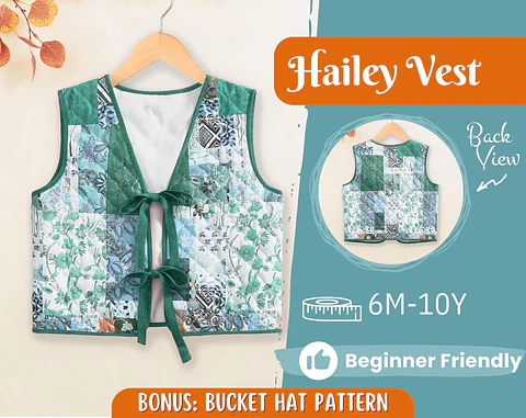 Girls Patchwork Tie Front Vest Sewing Pattern