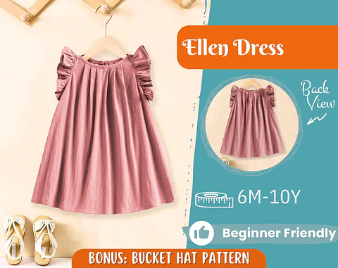 Girls Ruffle Sleeve Dress Sewing Pattern