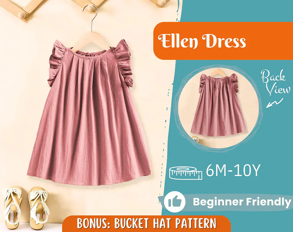 Girls Ruffle Sleeve Dress Sewing Pattern 1