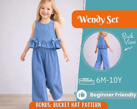 Girls Ruffle Top & Wide Leg Pants Sewing Pattern