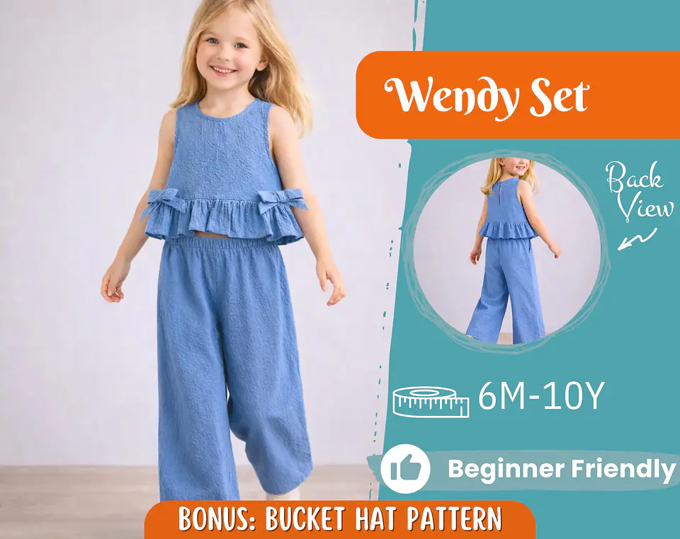 Girls Ruffle Top & Wide Leg Pants Sewing Pattern 1