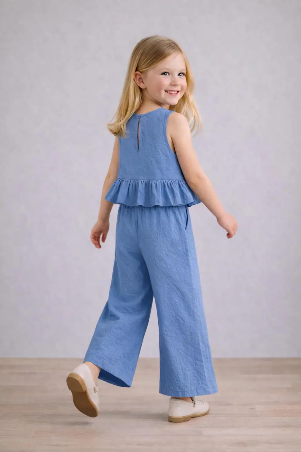 Girls Ruffle Top & Wide Leg Pants Sewing Pattern 5
