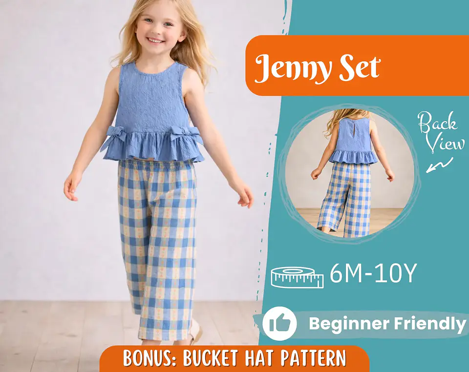 Girls Ruffle Top & Straight Leg Pants Sewing Pattern 1